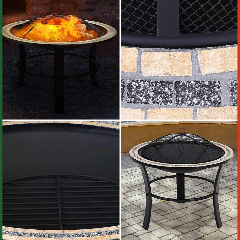 ® Braciere Rotondo Fuego da Esterno Mosaico 76x76cm Parascintille Camino da Giardino Stufa Caminetto Patio
