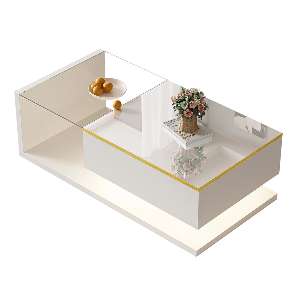 Tavolino-Xylo-100cm bianco vetro effetto LED
