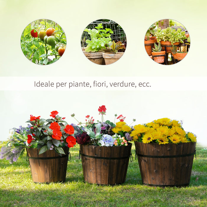 Set 3 Vasi da Giardino per Piante e Fiori in Legno Carbonizzato