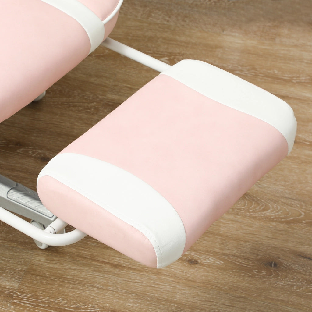 Sedia da gaming girevole con poggiapiedi e schienale reclinabile con cuscini lombare e cervicale in similpelle rosa