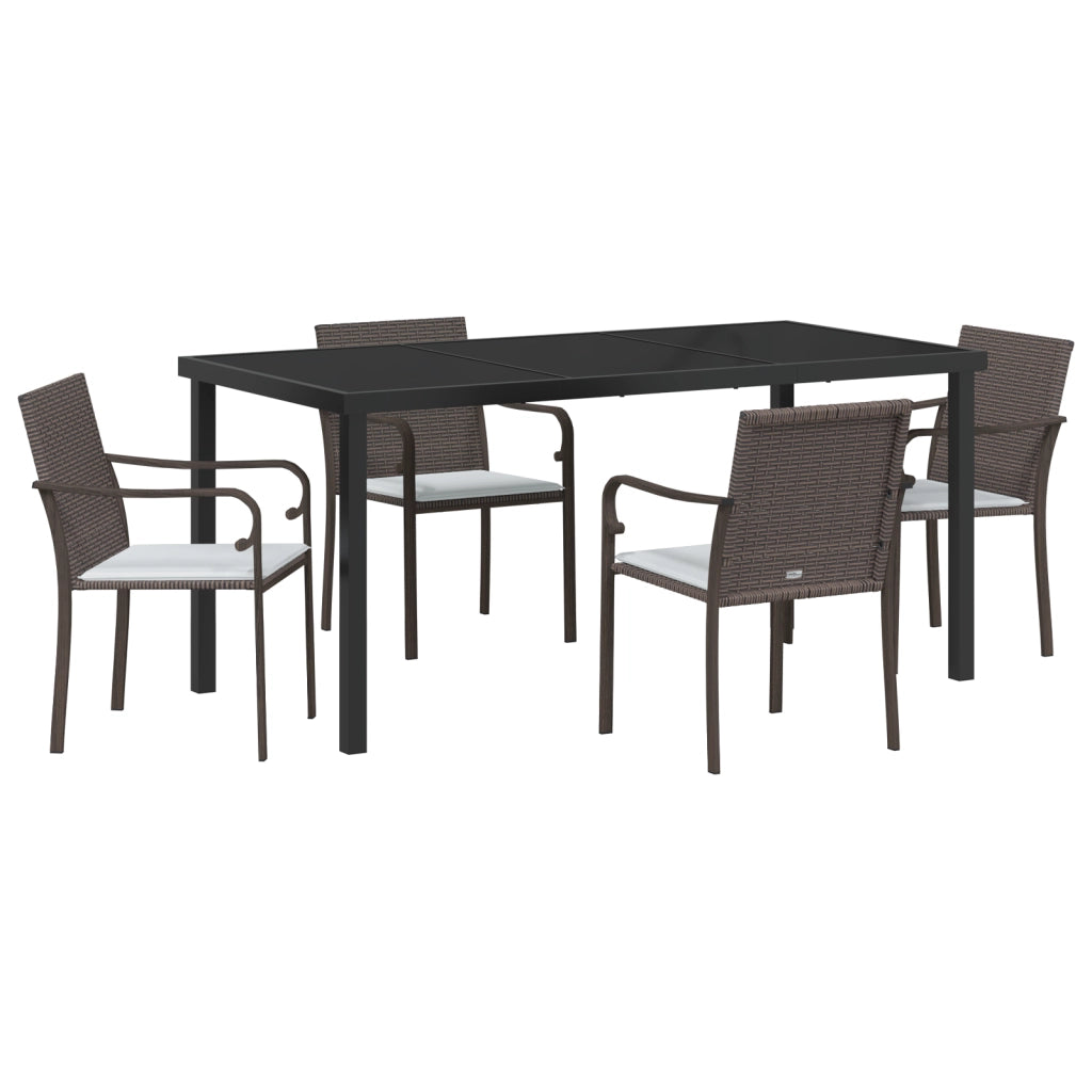 Set da Pranzo da Giardino a 5 Pezzi con Cuscini in Rattan Sintetico Marrone