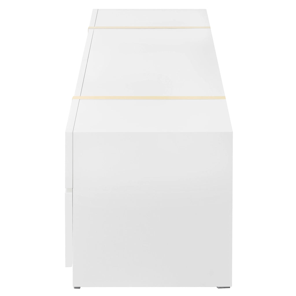 Mobile TV lucido, 4 cassetti, decorazioni a strisce dorate, bianco