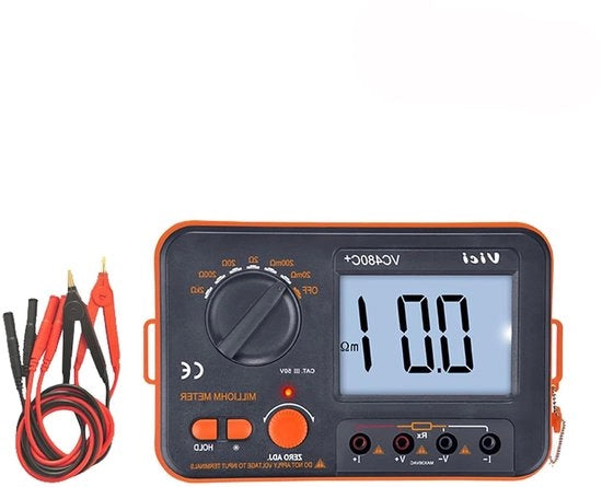 Misuratore di resistenza isolante digitale VC480C+ con display LCD e illuminazione di sfondo - Tester di resistenza a 4 fili con bassa resistenza