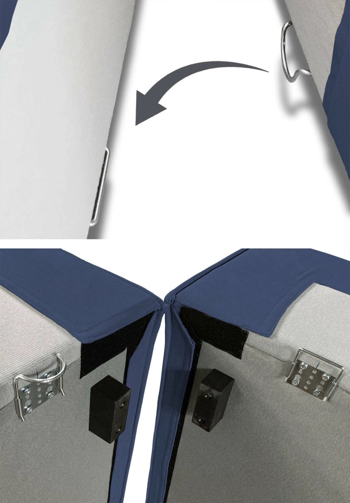Divano fisso Assurte, Divano componibile a 2 posti large con penisola sinistra, Made in Italy, SofÒ  moderno in tessuto, Cm 240x170h70, Blu