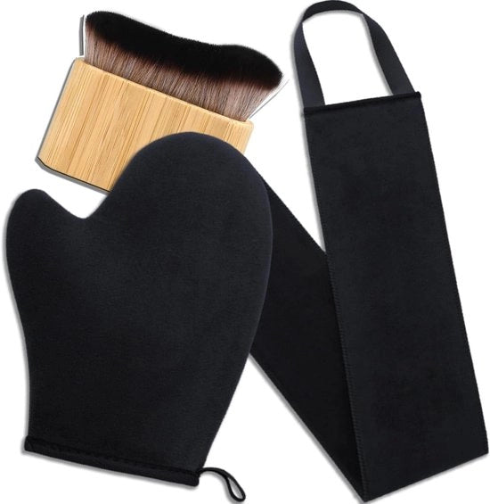 Set di 3 paia di guanti autoabbronzanti con applicatore e pennello - per un'abbronzatura uniforme di gambe e corpo