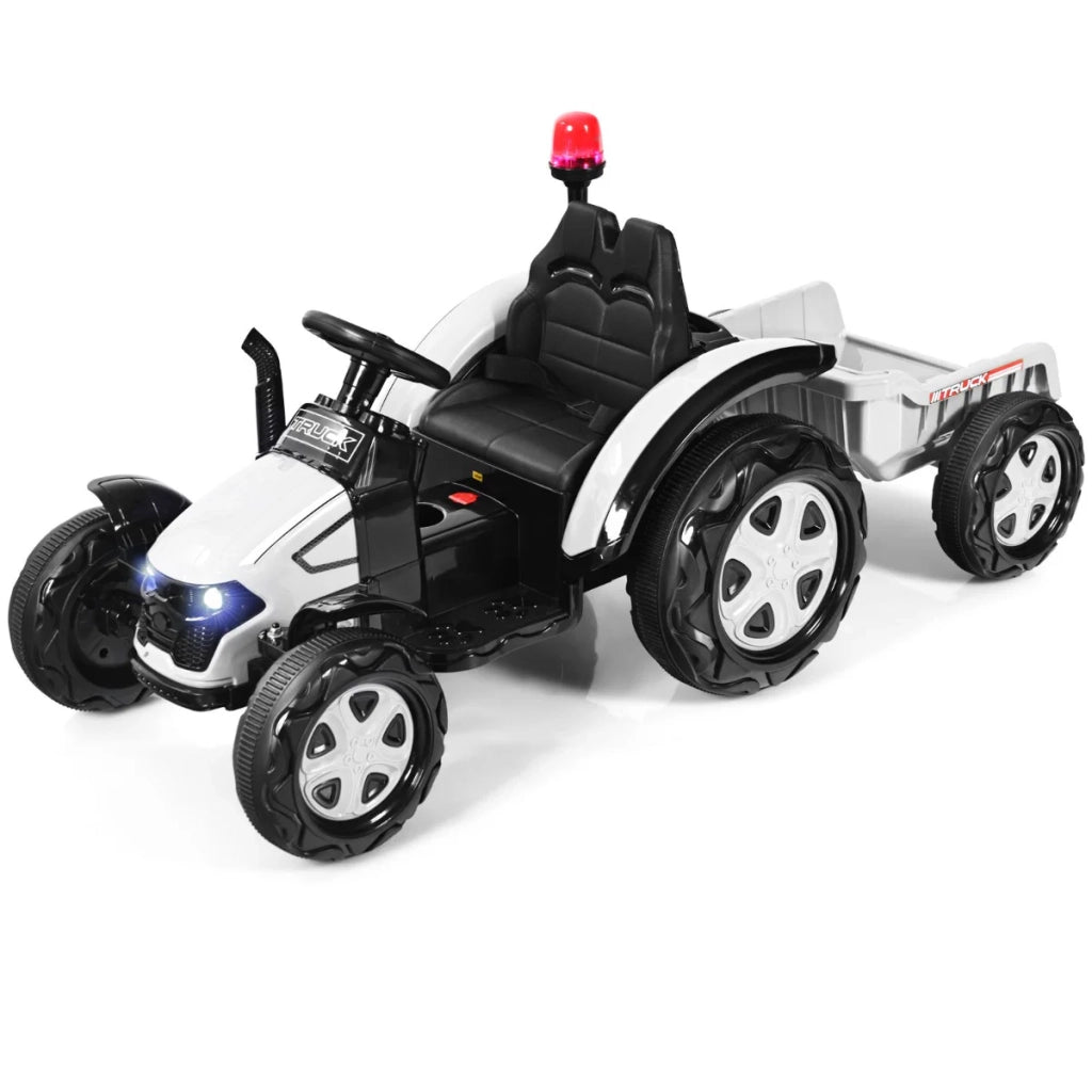 Trattore elettrico con rimorchio 151 x 68 x 70 cm funzioni di sicurezza per bambini musica porta USB design moderno PP bianco 20_0020027
