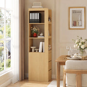 Libreria stretta alta 200 cm con 3 ripiani aperti e 3 cassetti; rovere