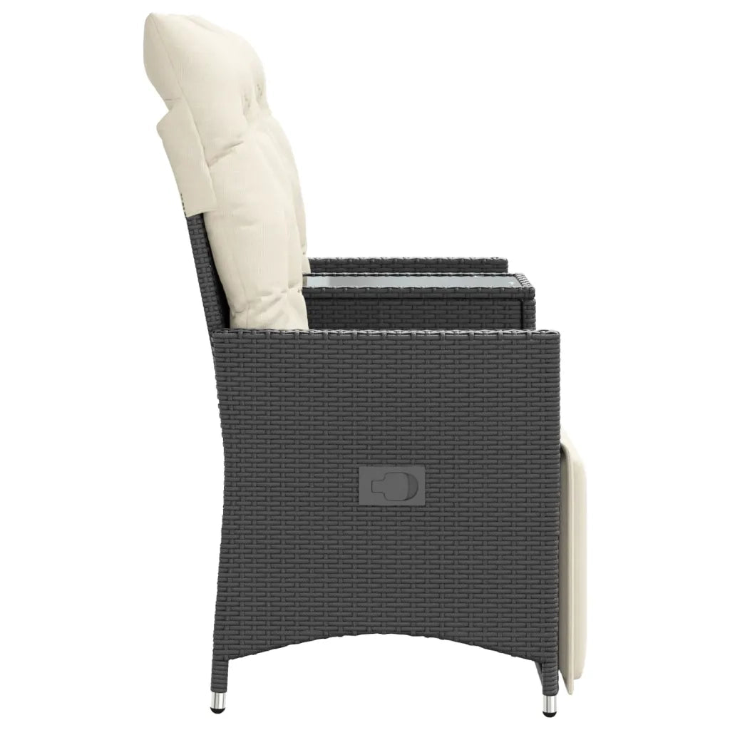 Divano Giardino Reclinabile 2Posti con Tavolino-Sofa da Giardino-Divanetto da esterno Nero Polyrattan 861873