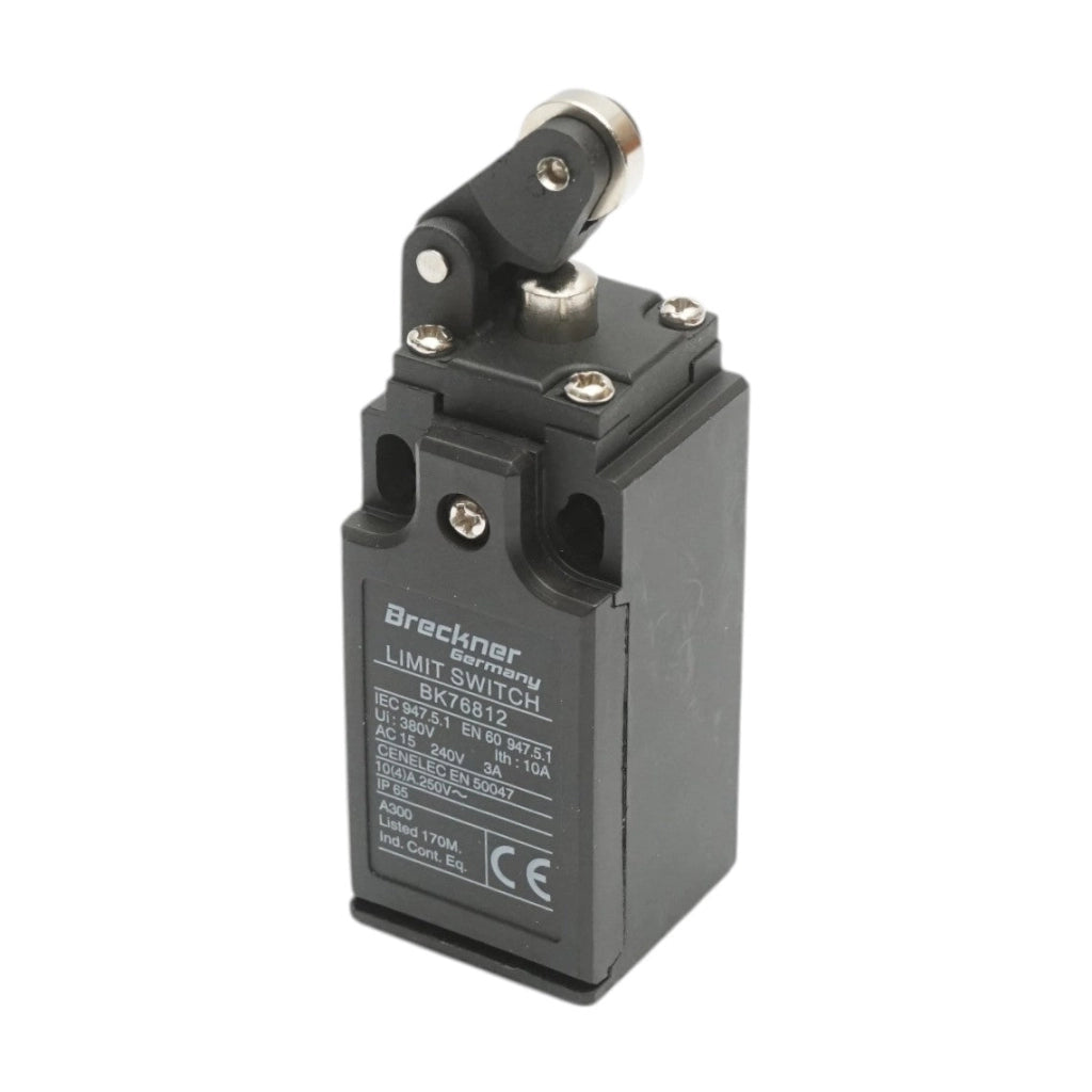 Finecorsa con attuatore a pistone, rullo orizzontale e braccio corto 250V/380V, 10A IP65 Breckner Germany