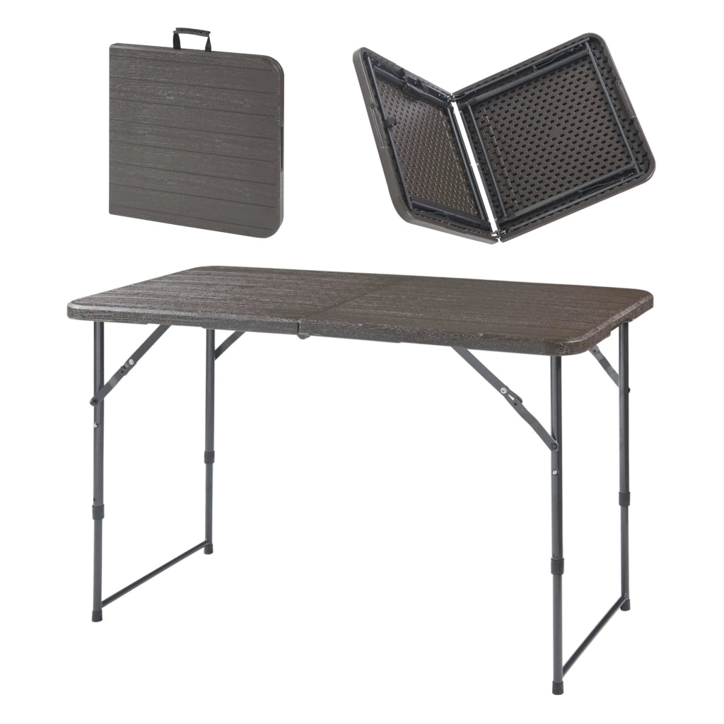 Tavolo da campeggio pieghevole con altezza regolabile 120 x 60 cm effetto legno 03_0010993