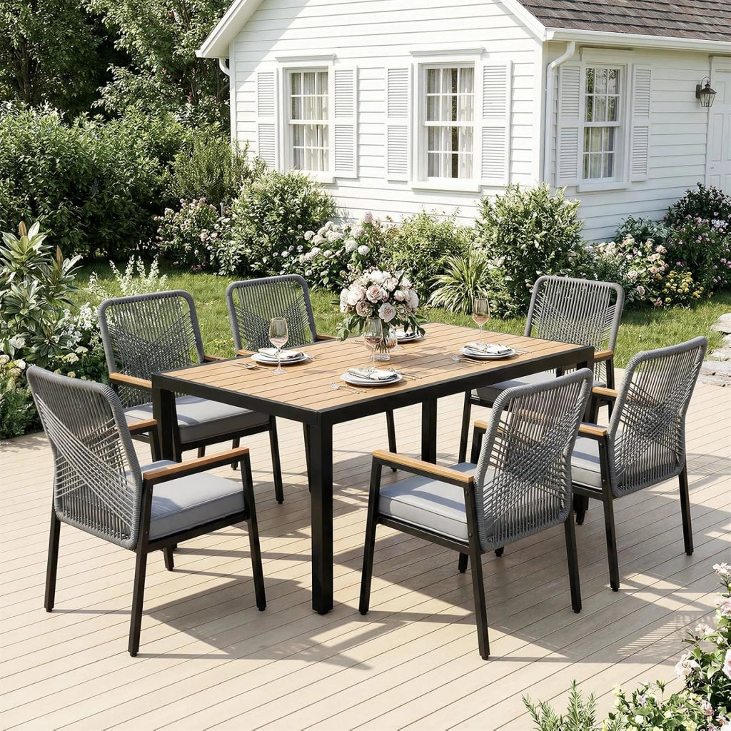 Sedie da giardino in rattan, Set da 2, Sedie da patio resistenti alle intemperie, Sedie da balcone in metallo, Portata massima 160 kg, Braccioli in WPC, Per patio, giardino e veranda, Grigio