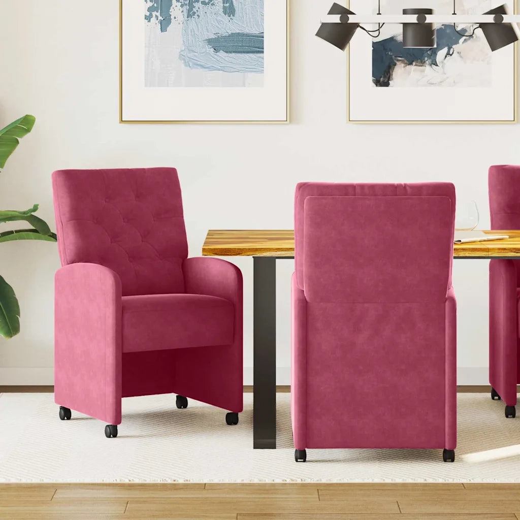 Sedie da Pranzo con Ruote 2 pz | Sedie da cucina Rosso vino 58 x 67 x 97 cm