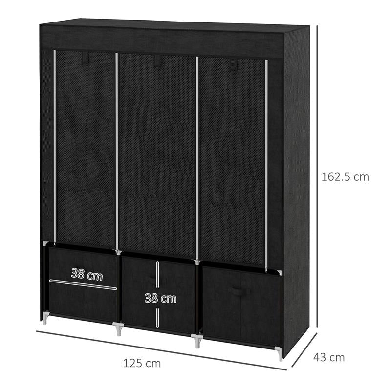 ARMADIO IN TESSUTO GUARDAROBA PIEGHEVOLE SALVASPAZIO 125X43X162.5CM NERO