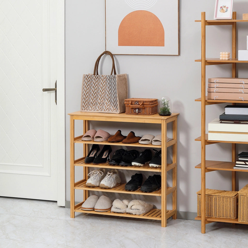 Scarpiere con scaffali in bamb¨´ ¨C zephmum ¨C 4 ante, naturale, 60x40x138 cm