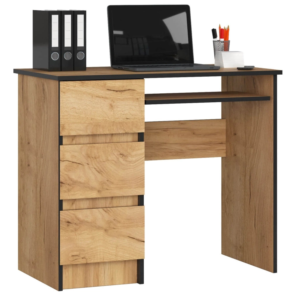 Scrivania per computer AKORD A6 Quercia Craft 90 cm 3 cassetti 90x50x77 cm Modello a sinistra