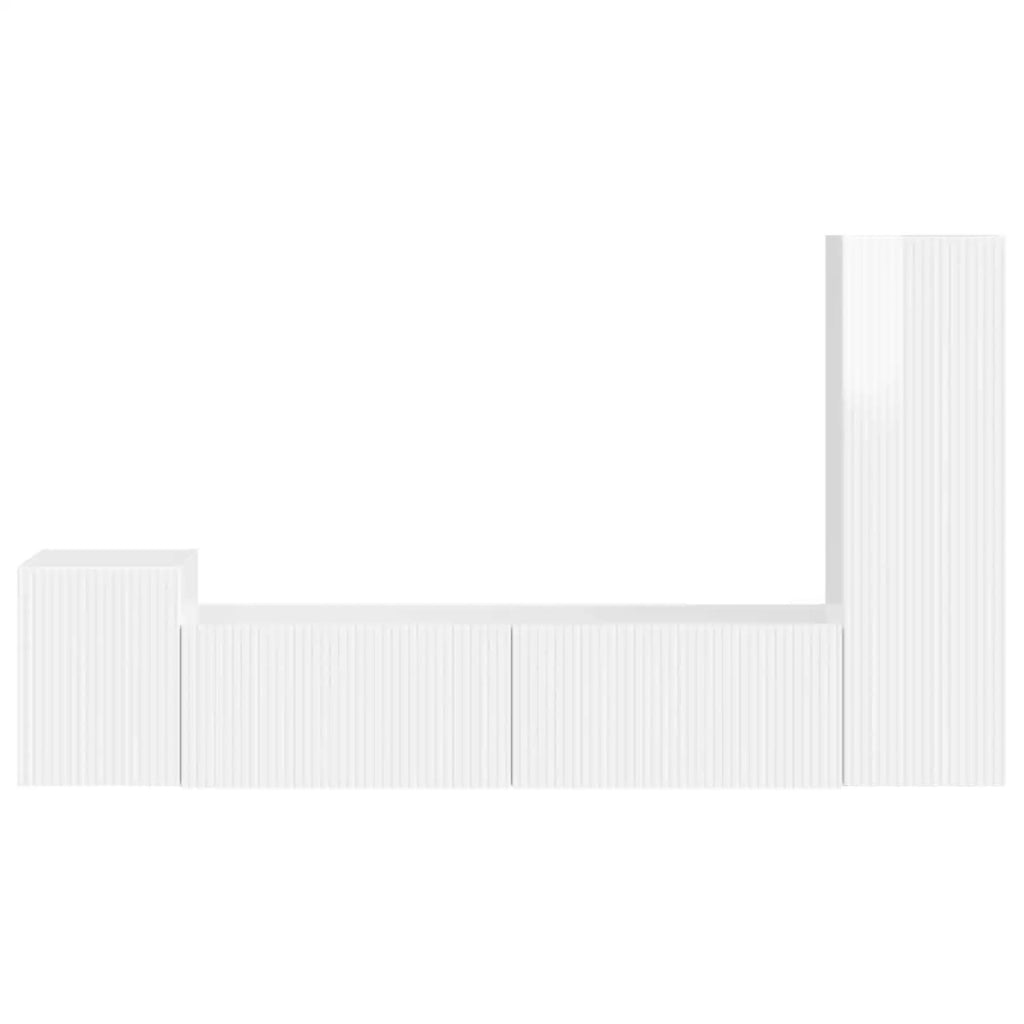 Set mobile TV 4 pz | Armadietto TV | Mobile Porta TV Bianco Lucido Legno multistrato