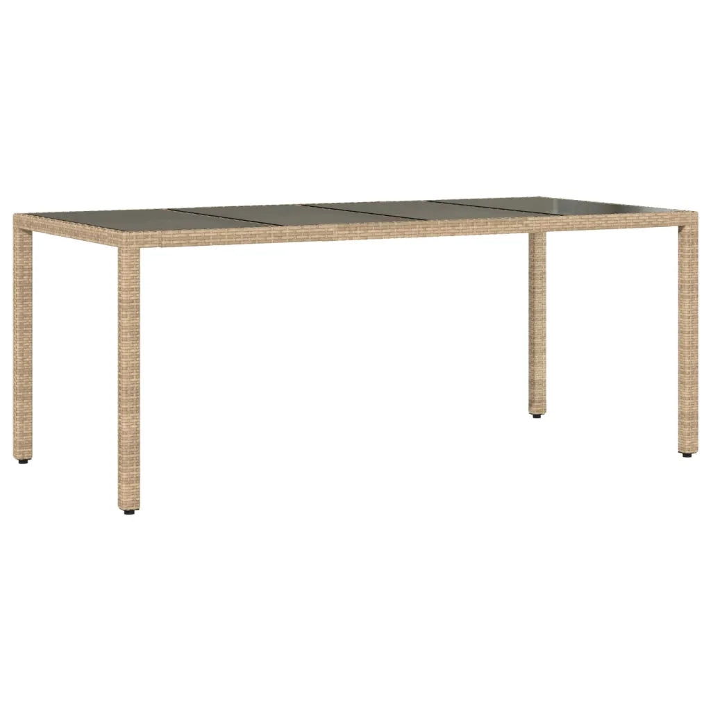 Tavolo da Giardino Piano in Vetro Beige 190x90x75 cm Polyrattan 365539