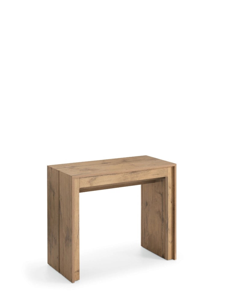 Consolle Allungabile Pinocchio - Tavolo da pranzo moderno in melaminico effetto rovere naturale, design salvaspazio ed elegante - OM