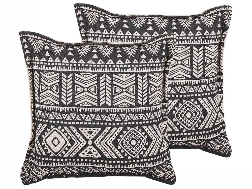 Set di 2 cuscini Set di 2 cuscini copricuscino in cotone nero e beige con motivo boho quadrato di riempimento 45 x 45 cm
