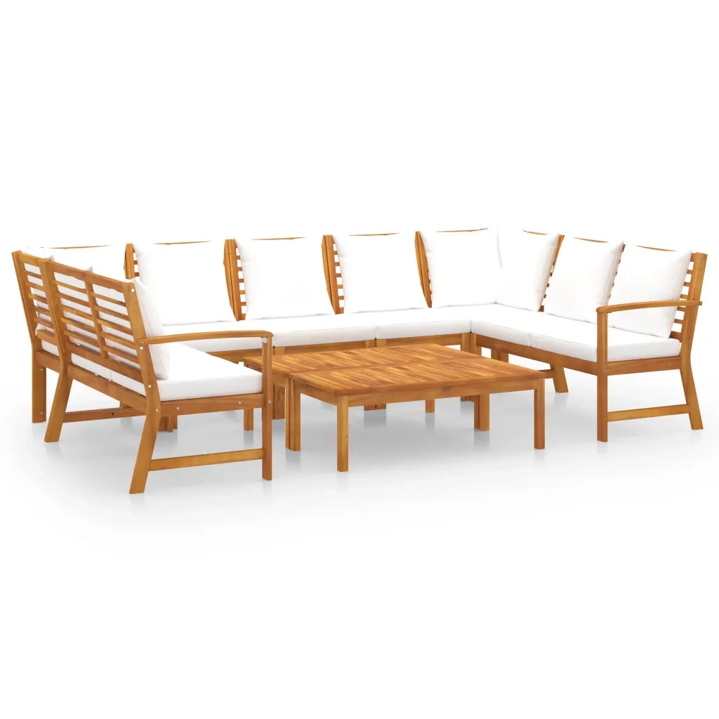 Set Divani da Giardino 9 pz con Cuscini Crema in Legno Acacia cod mxl 39774