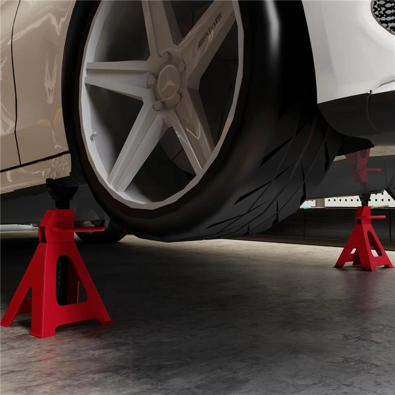 SET 2 CAVALLETTI AUTO DA 3 TONNELLATE REGOLABILI DA 29-42.5 CM ACCIAIO AL CARBONIO E GHISA ROSSO