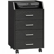 Cassettiera Piccola con 4 Cassetti, Mobiletto Verticale su Ruote, 40 x 36 x 65 cm, Effetto Legno Nero
