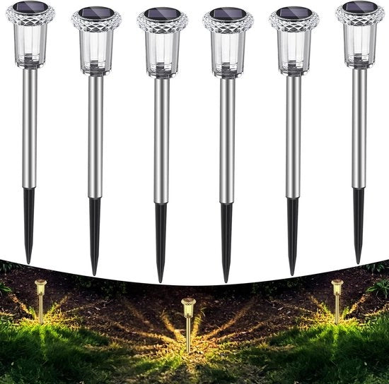 Lampade solari per giardino e esterno IP65 lampade LED per prato pavimento (caldo bianco) 6 pezzi