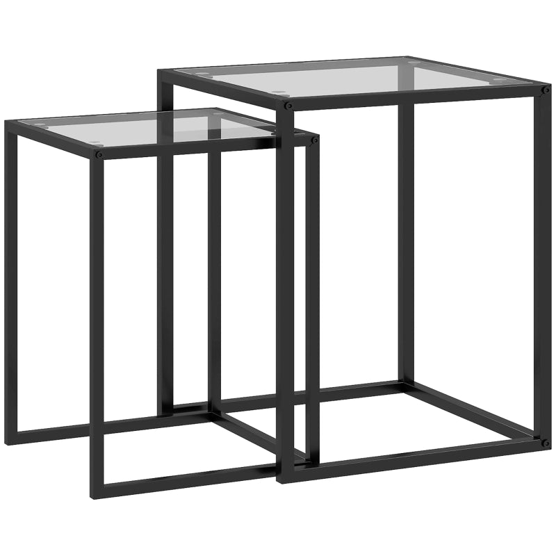 TAVOLINI Set 2 pezzi 42x42/33x33 cm vetro temperato nero