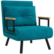 Poltrona Letto Singolo Reclinabile con Cuscino Sfoderabile in Tessuto Effetto Lino Blu Scuro
