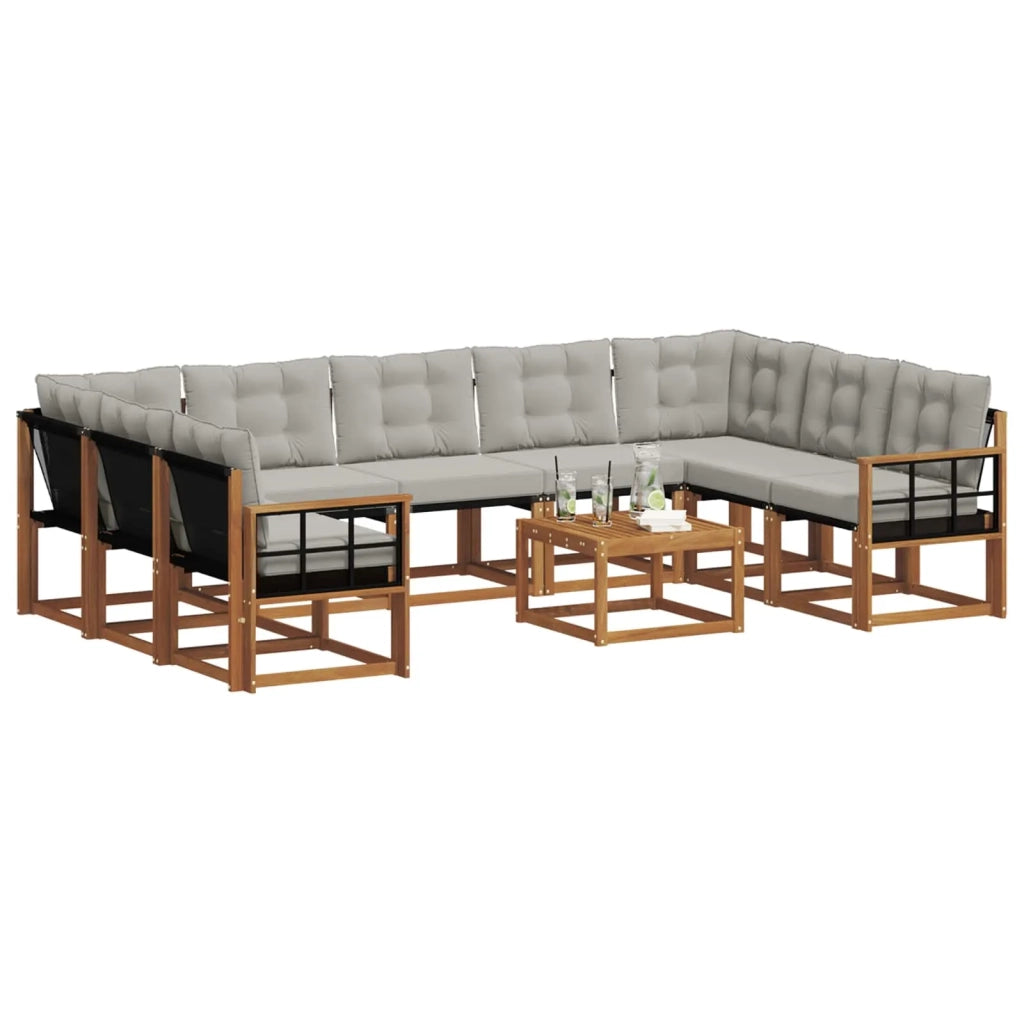 Set di divani da esterno 10 pcs Grigio Naturale e Chiaro