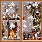 Decorazione di Natale autoadesiva per finestre, decorazione di vetrina, decorazione di porta, decorazione di finestra per vetrina con fiocchi di neve riutilizzabili e uccelli