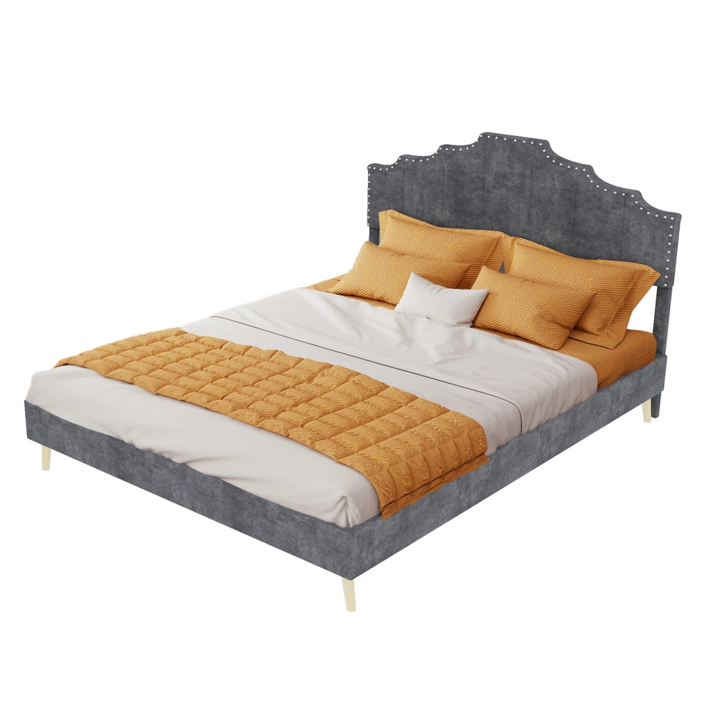 letto moderno tessuto e metallo grigio 140 x 200 cm