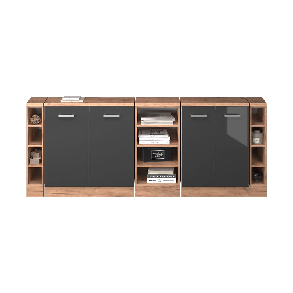 Set di mobili sottotetto Rion Antracite lucido/Rovere dorato 210 cm Set di 5 carcasse armadio profondità 60 cm Vicco