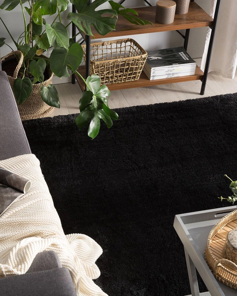 Tappeto Shaggy in cotone Nero misto poliestere 140 x 200 cm soffice pelo