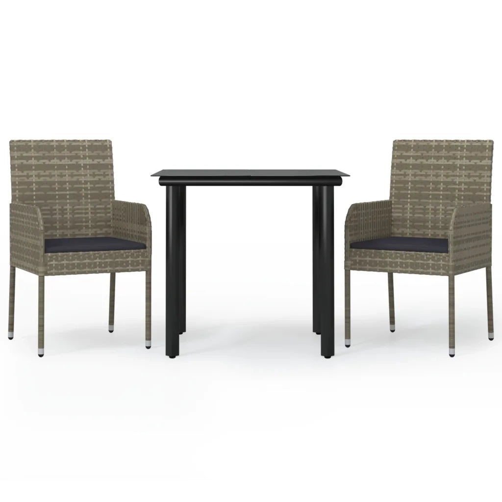 Set Salotto Giardino 3 pz | Set di Mobili da Esterno con Cuscini Nero e Grigio Polyrattan