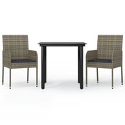 Set Salotto Giardino 3 pz | Set di Mobili da Esterno con Cuscini Nero e Grigio Polyrattan