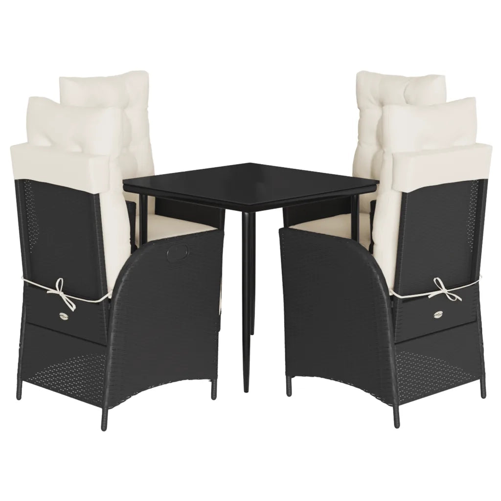 Set da Pranzo da Giardino 5 pz Nero con Cuscini in Polyrattan 3213379