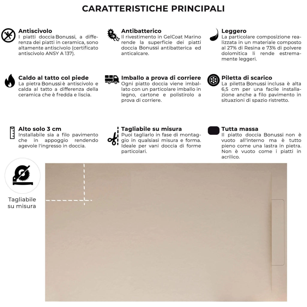 Piatto Doccia in Pietra 80x190 cm Bonussi Ardesia Calcutta Crema
