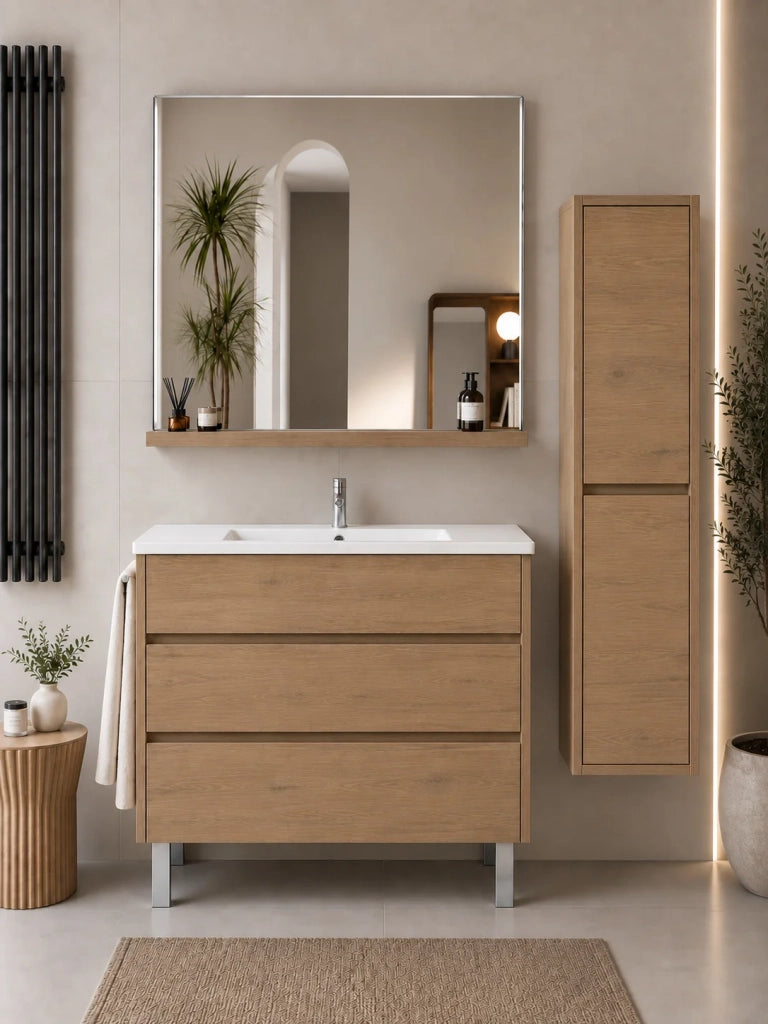 Mobile bagno con lavabo ORIGENBATH IMPERIA senza specchio 90x45 cm estepa con colonna