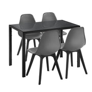 [en.casa] Arredo Sala da Pranzo  Set Tavolo Metallo Vetro 105 x 60 x 75 cm con 4 Sedie in Plastica 83 x 54 x 48 cm Grigio / Nero
