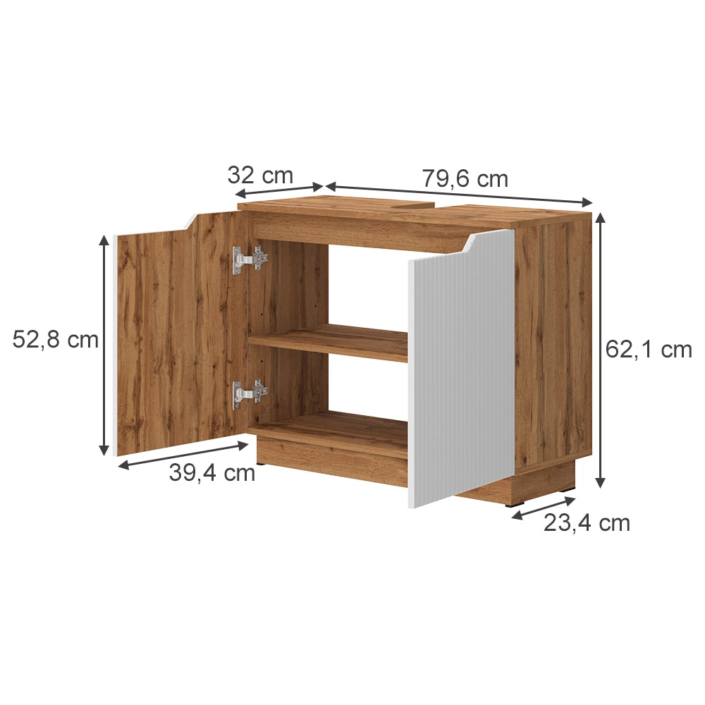 Vicco Mobile sottolavabo per bagno Rovere/bianco a strisce 79.6 x 62.1 cm con 2 porte