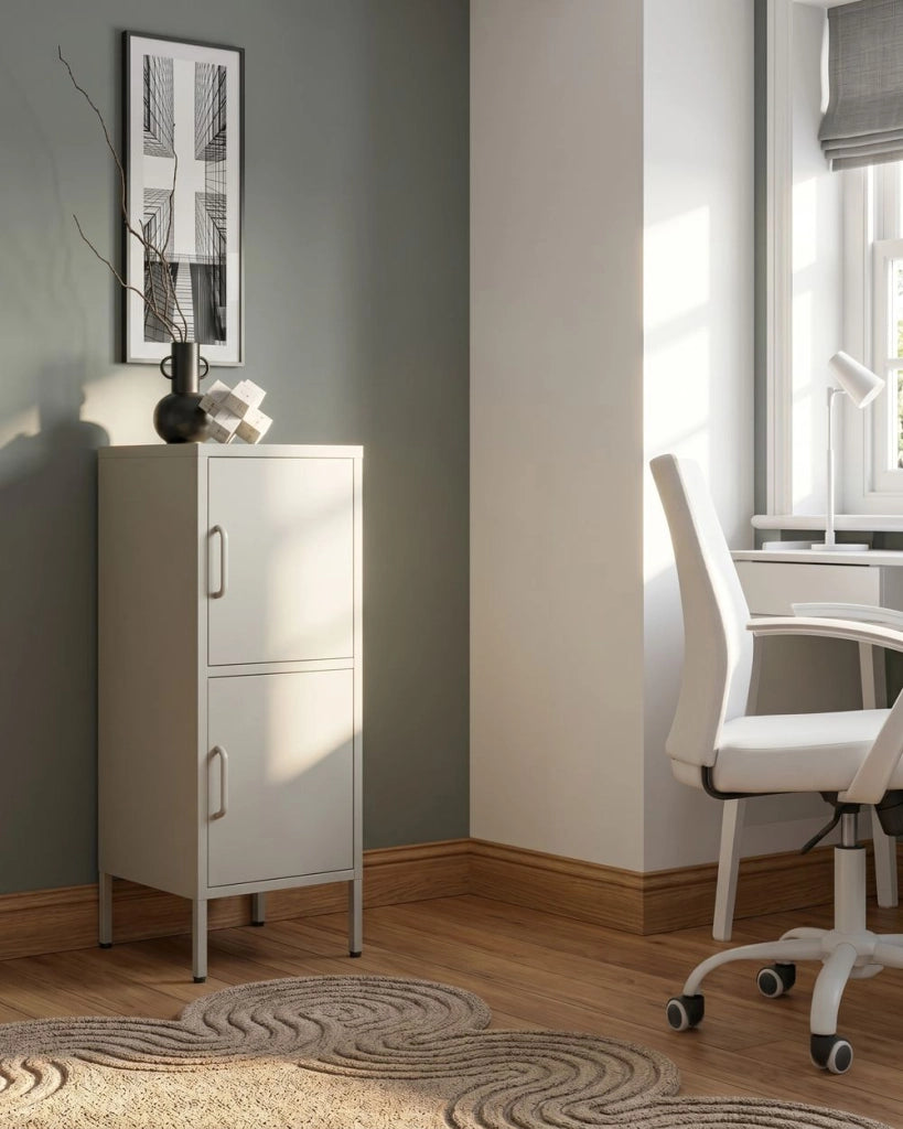 Armadio a 2 ante beige in metallo per ufficio domestico in acciaio con 4 ripiani
