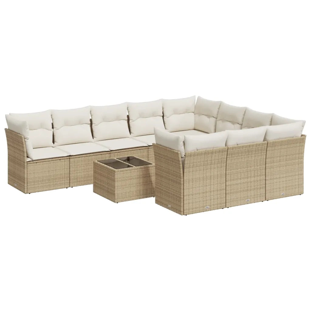 Set Divani da Giardino 11 pz con Cuscini Beige in Polyrattan 3250067
