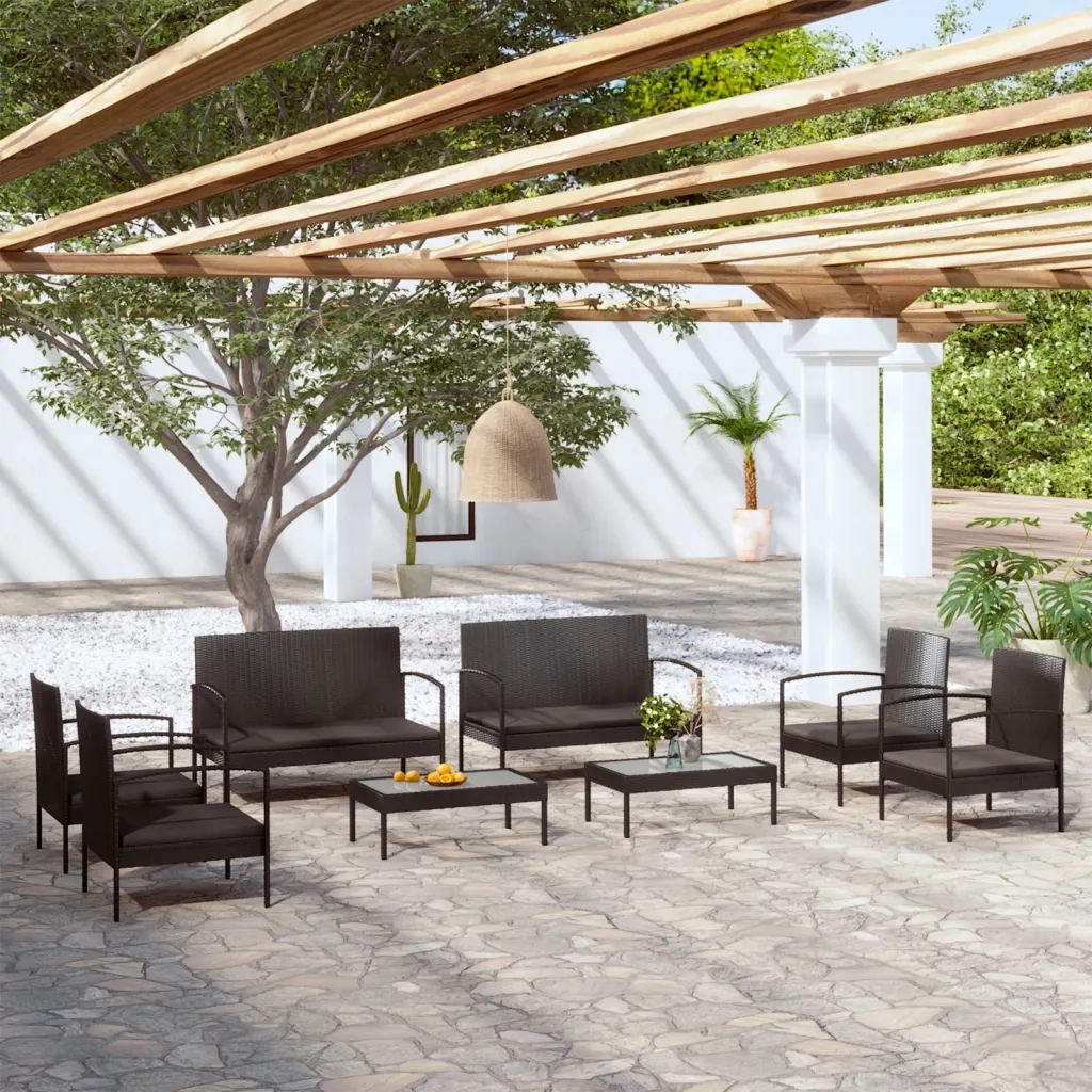 Set Divani da Giardino 8 pz con Cuscini in Polyrattan Nero cod mxl 39195