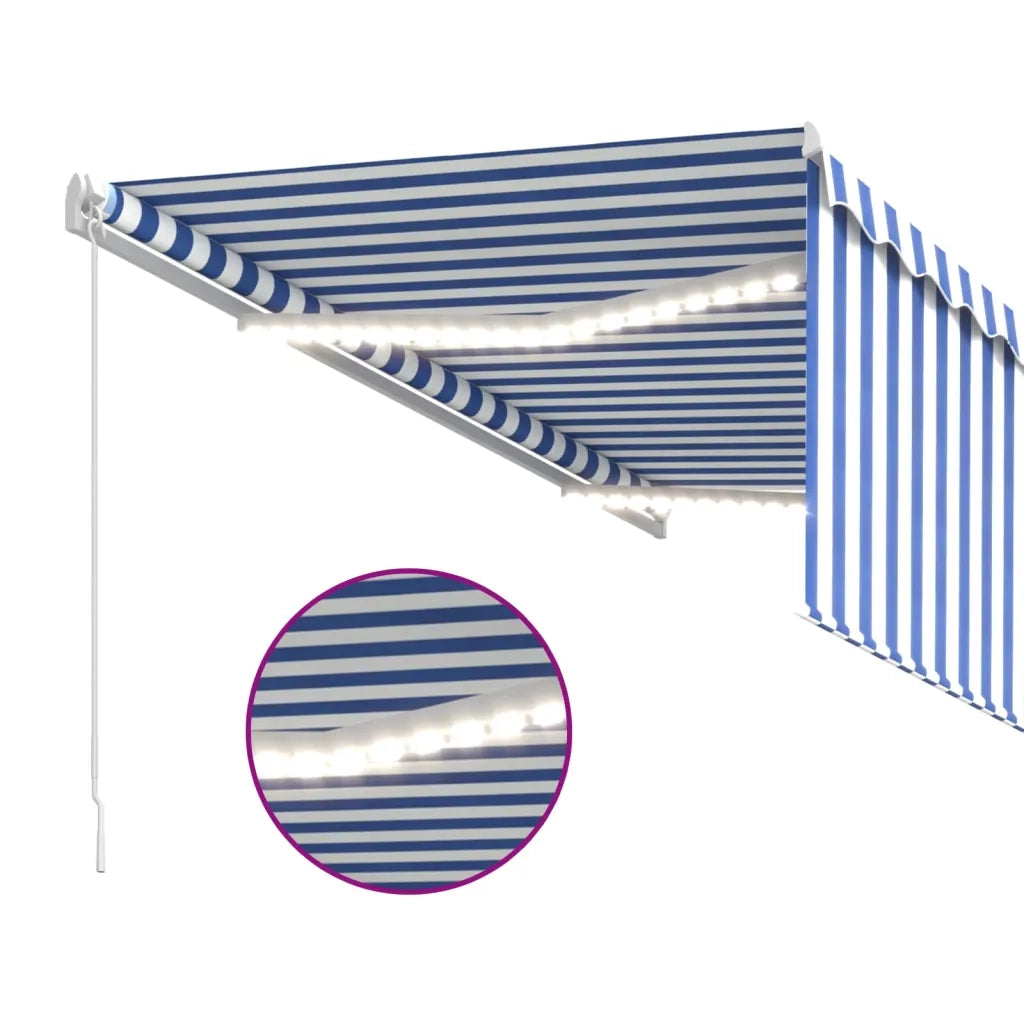 Tenda Sole Retrattile Manuale con LED-Tenda parasole per balcone 3,5x2,5 m Blu e Bianco 676089