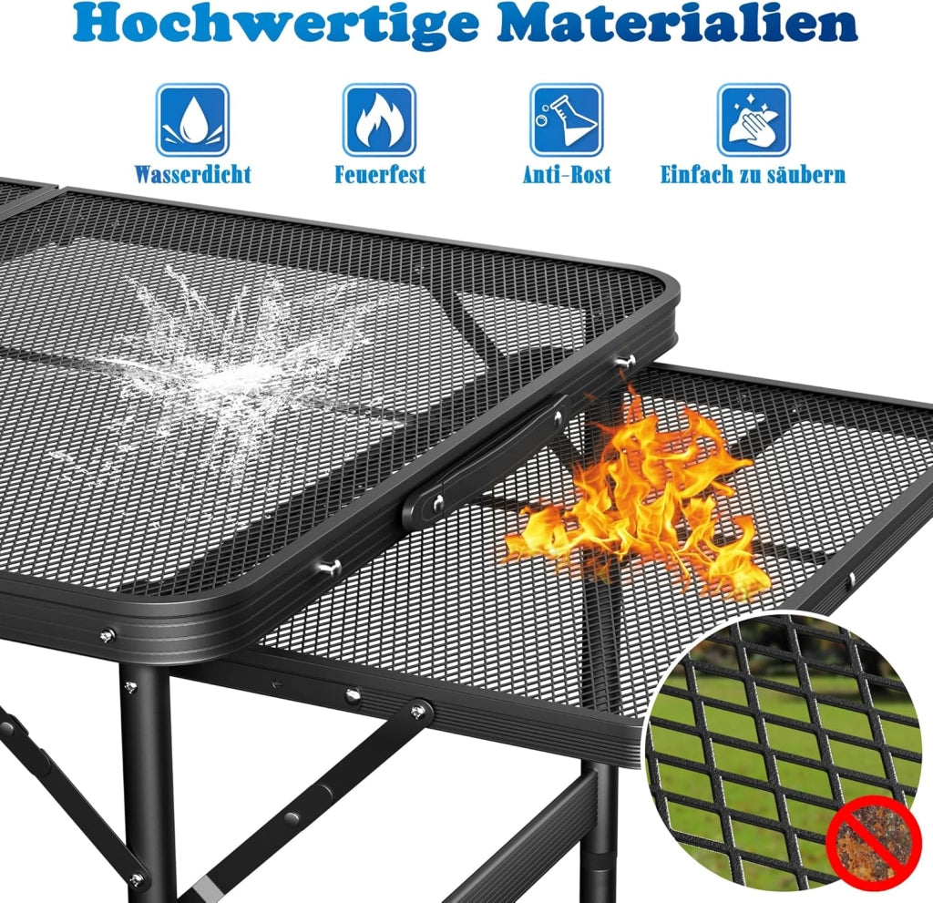 Tavolo da campeggio pieghevole, regolabile in altezza, da giardino, da balcone, da campeggio, con prolunghe, in metallo, per feste, pieghevole, resistente alle intemperie, 90 x 60 cm