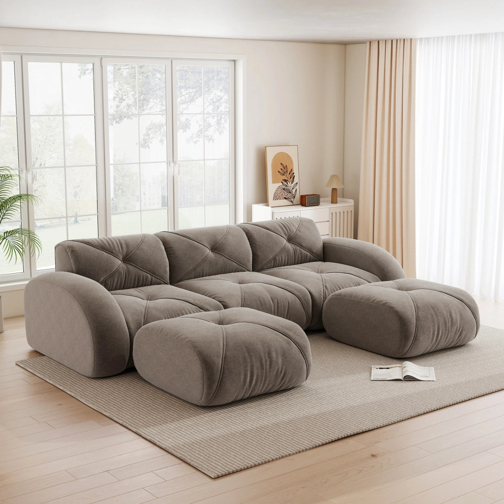Divano modulare a u senza telaio con seduta in schiuma 32d e rivestimento in chenille taupe 281 × 171 × 76 cm