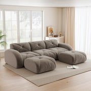 Divano modulare a u senza telaio con seduta in schiuma 32d e rivestimento in chenille taupe 281 × 171 × 76 cm