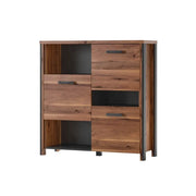 Credenza WINDSOR 110 cm - Quercia scura e grigio antracite - 3 porte, 3 vani - 107 x 110.2 x 37.6 cm