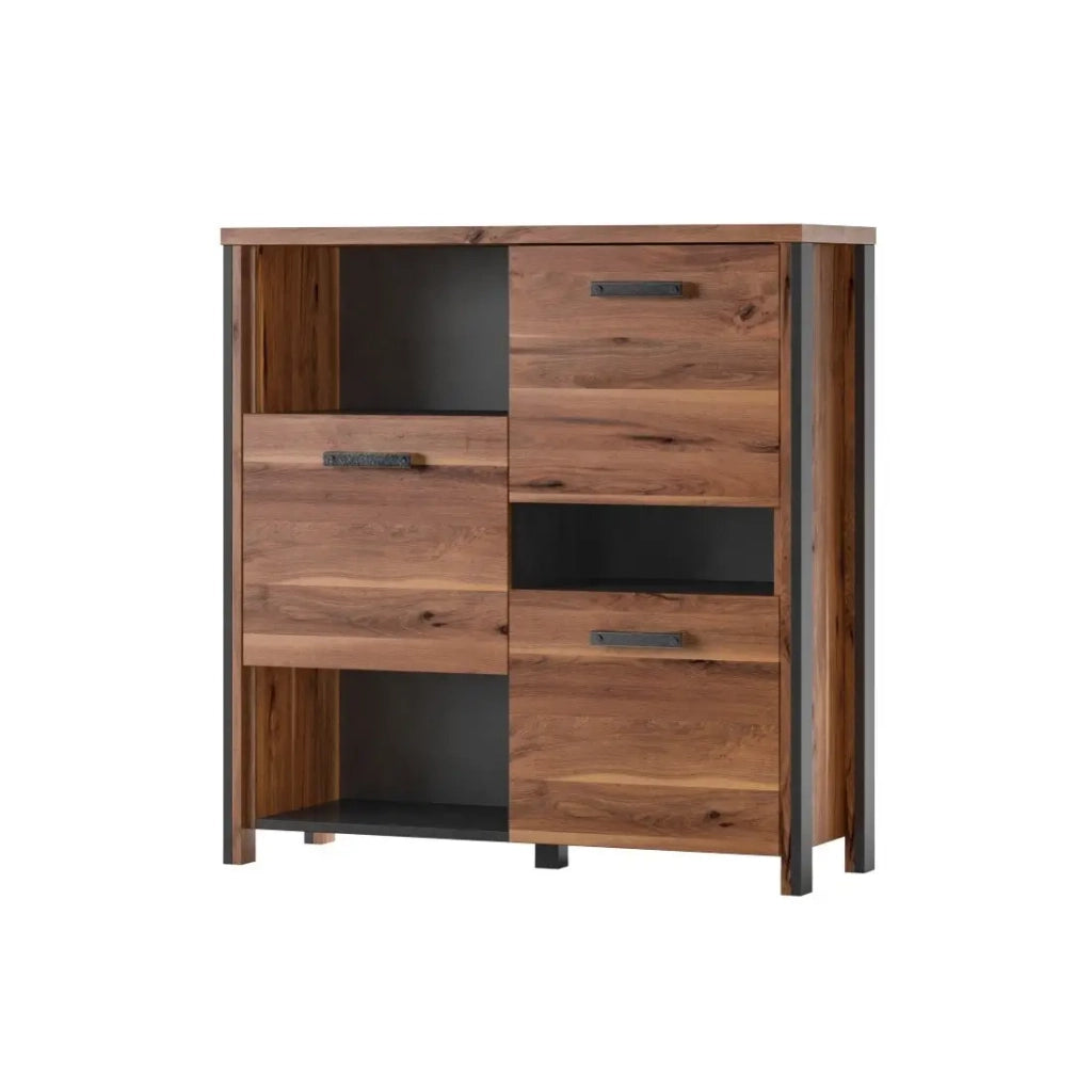 Credenza WINDSOR 110 cm - Quercia scura e grigio antracite - 3 porte, 3 vani - 107 x 110.2 x 37.6 cm